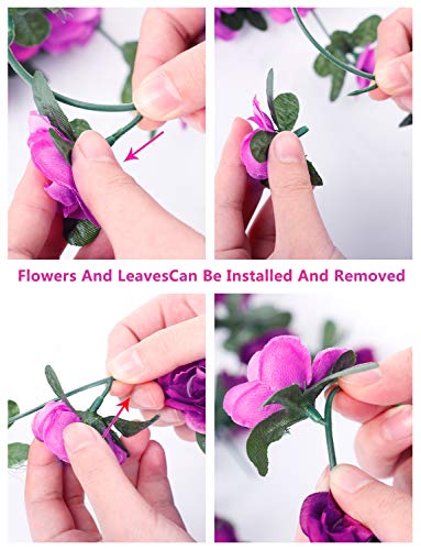 Miracliy 5 Pack 42 Ft Fake Rose Vine Flowers Plants Artificial Flower Hanging Rose Ivy Home Hotel Office Wedding Party Garden Craft Art Déco #TOP6