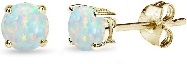 Opal Earrings for Women Sterling Silver Round-Cut Solitaire Synthetic Studs for Bridesmaids, Prom