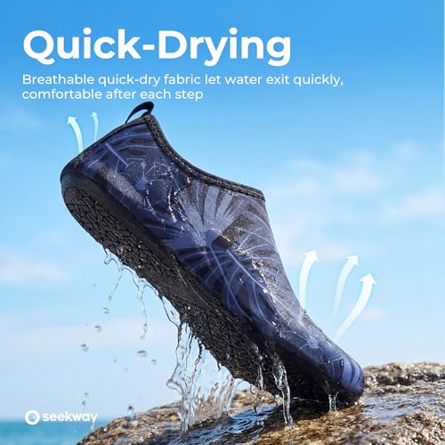Image of SEEKWAY Water Shoes Quick-Dry Aqua Socks Barefoot Slip-on for Beach Pool Swim River Yoga Lake Surf Women Men Black SK001