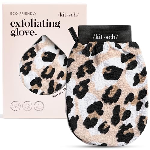 Kitsch Exfoliating Glove – Korean Exfoliating Mitt & Deep Exfoliating Body Scrubber for Shower, Bath | Body Exfoliator, Dead Skin Remover | Skin Care for Smooth, Renewed Skin - 1pc, Leopard