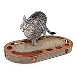 Pfotenolymp® cat Play Board - Interactive cat Toy/Scratching Board Made of Corrugated Cardboard - Scratching Board - Food Toy with Play Ball & Catnip