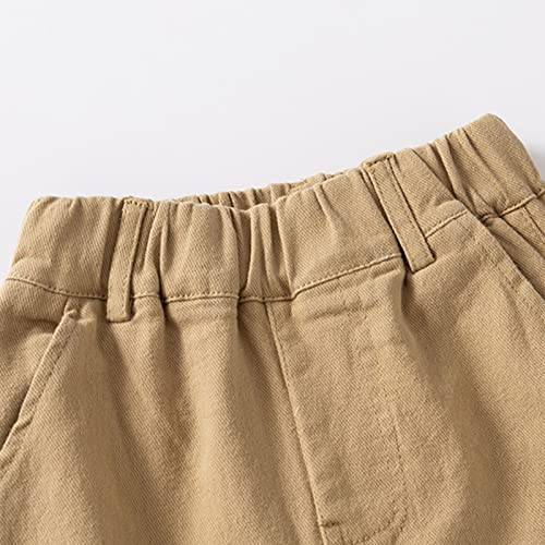 Toddler Boys Solid Color Cargo Pants Child's Elastic High Waist Joggers Pants Autumn Casual Trousers with Pockets (Khaki, 2-3 Years) 5
