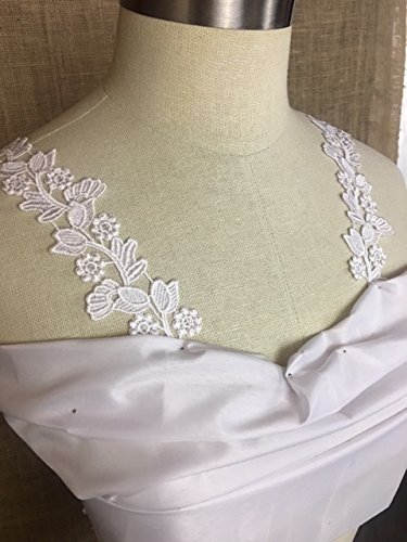 2' White Floral Bridal Lace Trim; Bridal Strap, Border Trim, Beautiful (2, White) - Amore Fabrics