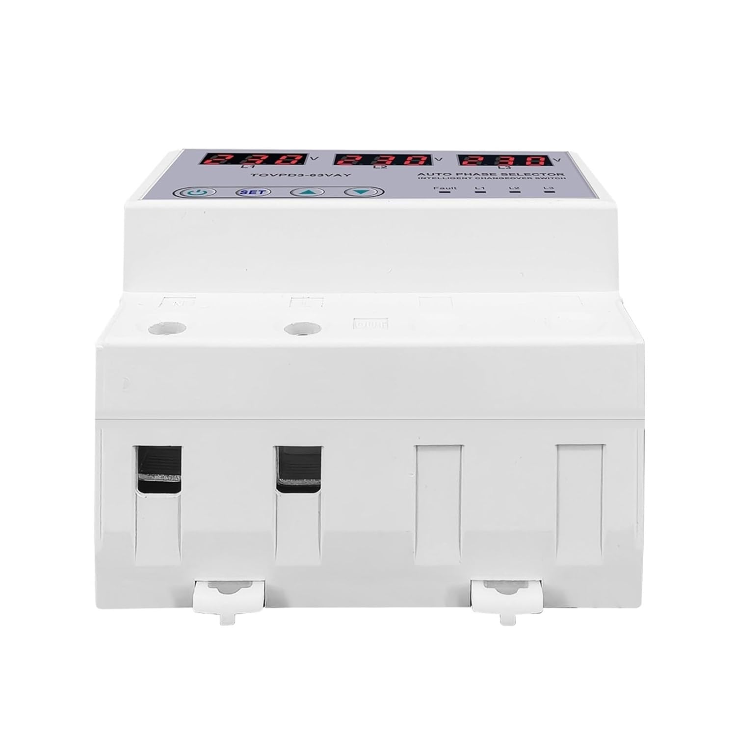 63A 3 Phase 3P+N Din Rail Phase Selector Voltmeter Adjustable Over and Under Voltage Protection Monitor Relays Protector 1Pcs