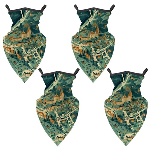 4 Pieces Map Block Neck Gaiter Bandana Face Mask, Sun Cooling Scarf Gator Cover Head for Men Women