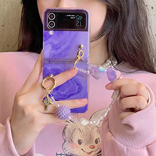 Coque Samsung Galaxy Z Flip 3 avec bracelet perles et coeur 3D dégradé