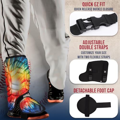 Exxact Sports Batter's Baseball Leg Guard with Adjustable Straps, Shin Guard Baseball - (Tie Dye, Adult - Left Handed Hitter)