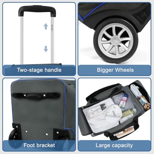 Carry On Travel Duffel Bag, 31'' Foldable Duffel Bag w/ 2 Wheels & Handle, Larger Wheels Lightweight Easy Carry On Travel Bag for Men Women2