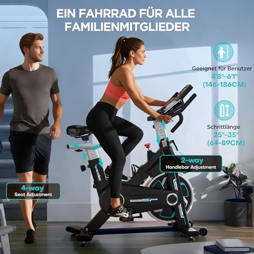 WENOKER Heimtrainer Fahrrad mit App, Leises Hometrainer Fahrrad Mit Gebogenem Griff, Bequem Ergometer Heimtrainer mit LCD-Display, Tablet-Halterung, Bis 160KG