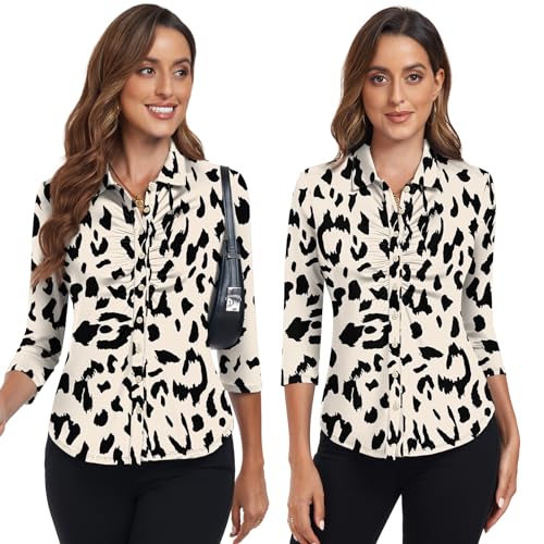 Soneven Women's 3/4 Sleeve Golf Polo Shirts V Neck Ruffle Sleeve Dressy Tops Casual Work Tunic Blouses4