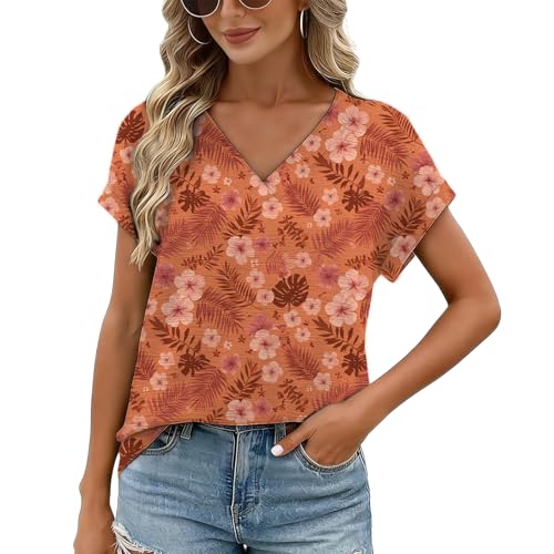 Womens Summer Tops Short Sleeve Hawaiian Tropic Shirts Boho Floral