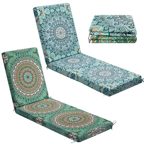 Hillsuren 2 Pack Chaise Lounge Cushion Covers Outdoor (Not Includes Cushions) Waterproof Chair Cushion Replacement Covers 72 x 21 x 3 Inch for Patio Pool Lawn Slipcover with Ties(Bohemian)