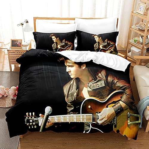 PTNQAZ Elvis Presley Bedding Set 3D Printed Comfortable Duvet Cover Set With Pillowcases Bed Set Bed Linen Bedclothes Home Textile (Double,1)