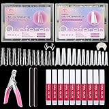 480PCS Coffin Nail Tips for Acrylic Nails Professional Set, XXL Extra Long Acrylic Nail Tips and Glue Set, Half Cover Natural & Clear Coffin Nails Tips, Acrylic Nail Kit with Nail Clippers Nail Glue