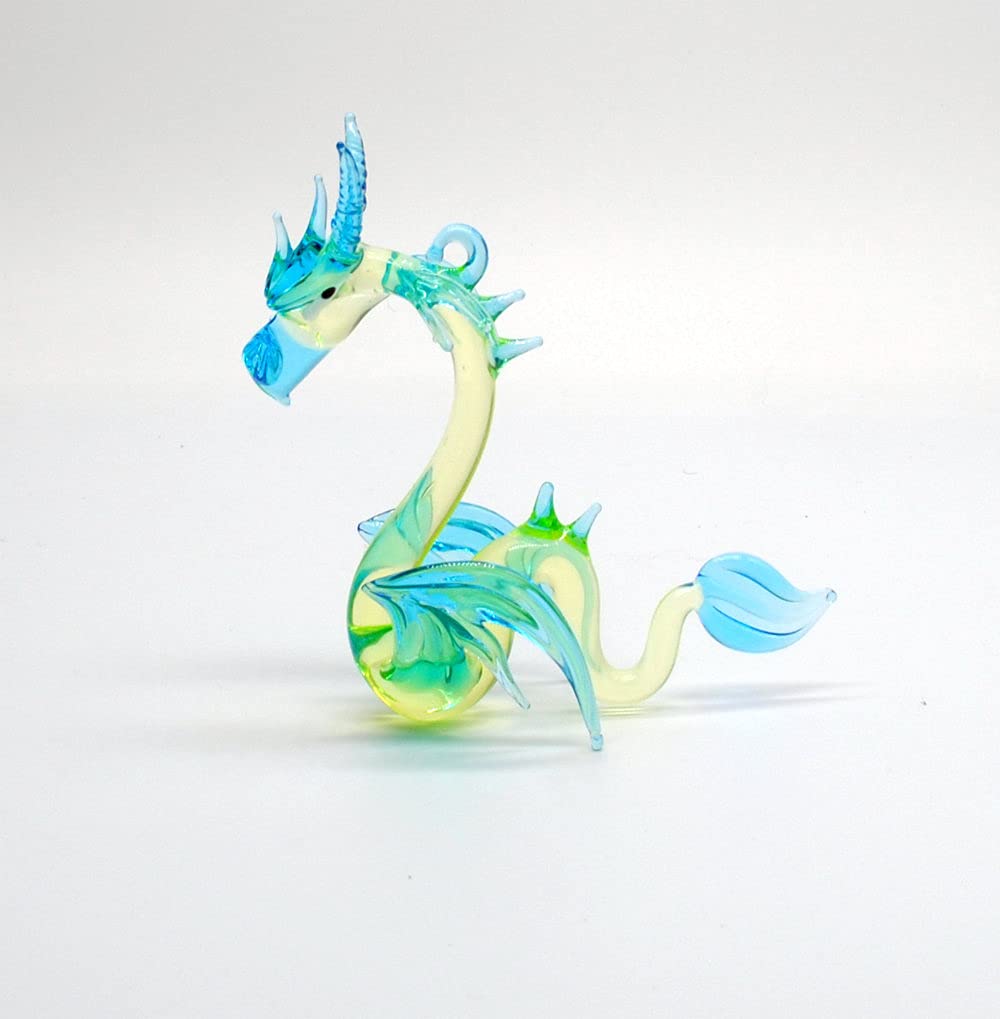 36-910sGA 4 x 3.5 in. Small Sea Serpent Dragon Ornament - Neon Green & Aqua