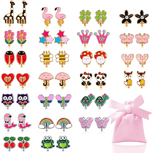 24 Paar Mädchen Ohrclips Kinder Clip Ohrringe Set Prinzessin Ohrclips Flamingo Regenbogen Einhorn Meerjungfrau Blumen Klipp Ohrringe für Frauen Nicht Durchstochene Ohren Party Mitgebsel Cover