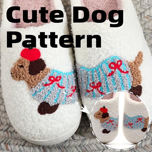 Women's Cloud Soft Plush Slippers - Cute Dog Pattern Furry House Shoes, Anti - Slip Bouncy Sole, Cozy Home Slippers for Daily Wear.3