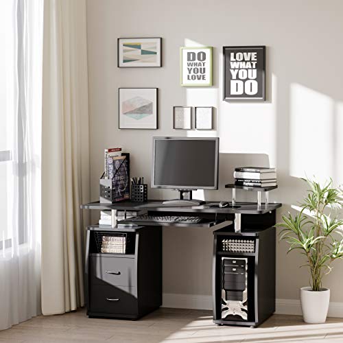 HOMCOM Computertisch Schreibtisch Bürotisch Home Office reichlich Stauraum 2 Schubladen Druckregal Schwarz 120 x 55 x 85… – Bild 3