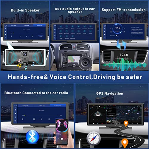 Unitopsci Portable Car Stereo Wireless Apple Carplay Android Auto Voice Assistant 9.3 Inch Touchscreen Bluetooth Car Radio Receiver 32G Tf Gps Fm Split Screen Dvr For Cars Rv Truck #TOP4