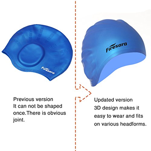 Swim Cap, Firesara Original Updated Swimming Cap 3D Ergonomic Design Comfortable Durable Ear Protection for Women Kids Adults Men Boys Girls for Long or short Hair with Nose Clip and Ear Plugs (Blue)