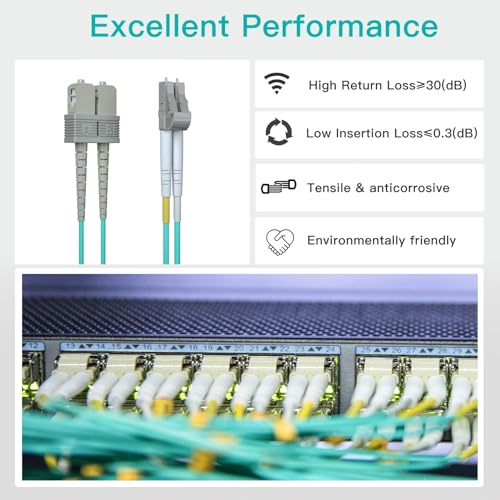 Image of 5m OM3 LC to SC Fiber Patch Cable, 10GB Multimode Fiber Jumper, Duplex LC-SC UPC, MMF, 50 /125um, LSZH, for 1G /10G MMF SFP Transceiver, Networks, 5 Meter(16.4ft)