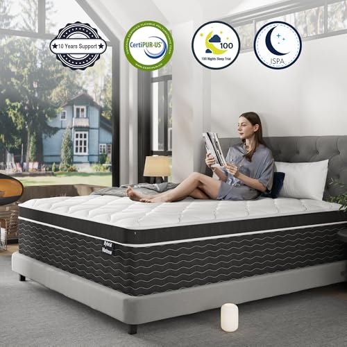 10 Inch Queen Mattress in a Box, Cooling & Breathable Medium Firm Mattress with Gel Memory Foam and Pocket Springs for Queen Size Bed, 100 Night Sleep Trial, CertiPUR-US Certified