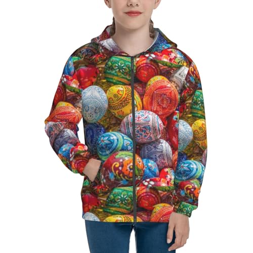 Colorful Hand Painted Easter Eggs Kids Pullover Hoodies Boys Zip Up Sweatshirts Girls Athletic Clothes with Pocket3