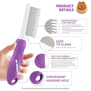 Detangling Pet Comb for Dogs Cats with Long Short Stainless Steel Metal Teeth for Removes Tangles and Knots Detangler Grooming Tool for Dematting Matted Fur Cucciolini Doodles Detangling pet comb for dogs cats with long short stainless steel metal teeth for removes tangles and knots detangler grooming tool for dematting matted fur cucciolini doodles