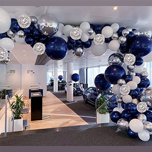 Image of Zesliwy Navy Blue Silver Balloons Garland Kit, White Confetti, Party decor | Dark Blue White Silver Confetti Balloons Arch Kit, for Birthday Party Bridal Shower Wedding Graduation Class of 2026 Prom