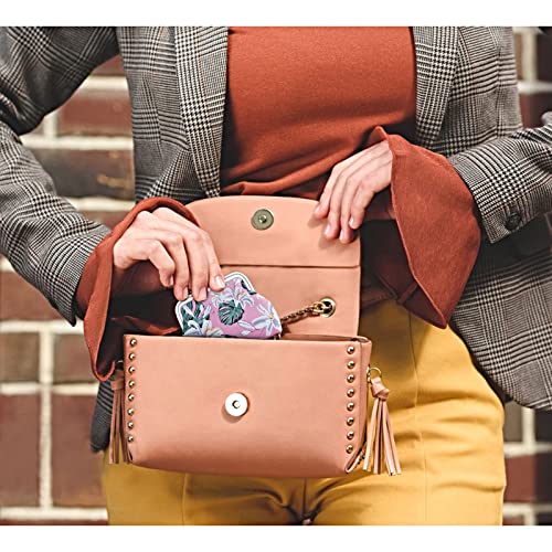 Image of FuninCrea 2 Pcs Faux Leather Coin Purse for Women with Kiss Lock, Floral Pattern Change and Coin Wallet Double Clasp Closure Mini Wallet for Cash Key(Green+Bright Pink)