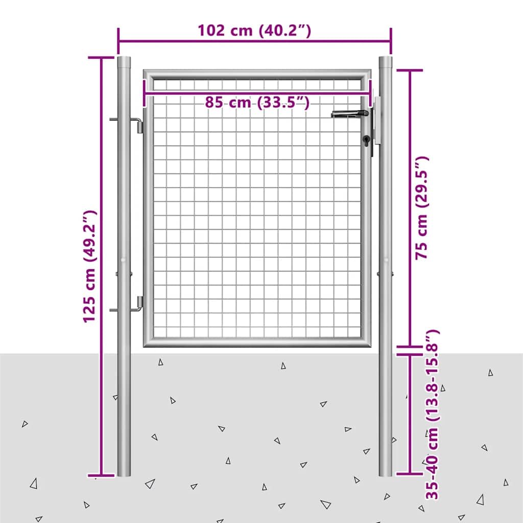 Puerta de Jardín de Acero Galvanizado 100x75 cm - Puerta Exterior para Valla, Cierre de Seguridad con Llave, Resistente a la Intemperie, Plateada - Ideal para Jardín, Patio, Terraza, Balcón