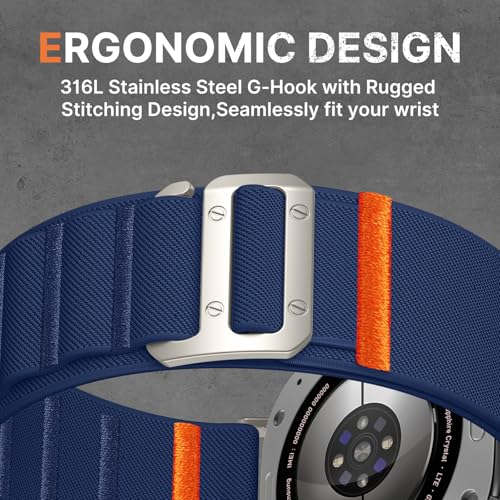 Image of Bandletic Rugged Nylon Compatible with Samsung Ultra Watch Band for Men, Stretchy Soft Wide Sport Loop Strap with G-Hook Compatible with Galaxy Watch Ultra Bands 47mm 2025 /2024, Titanium Buckle, Blue