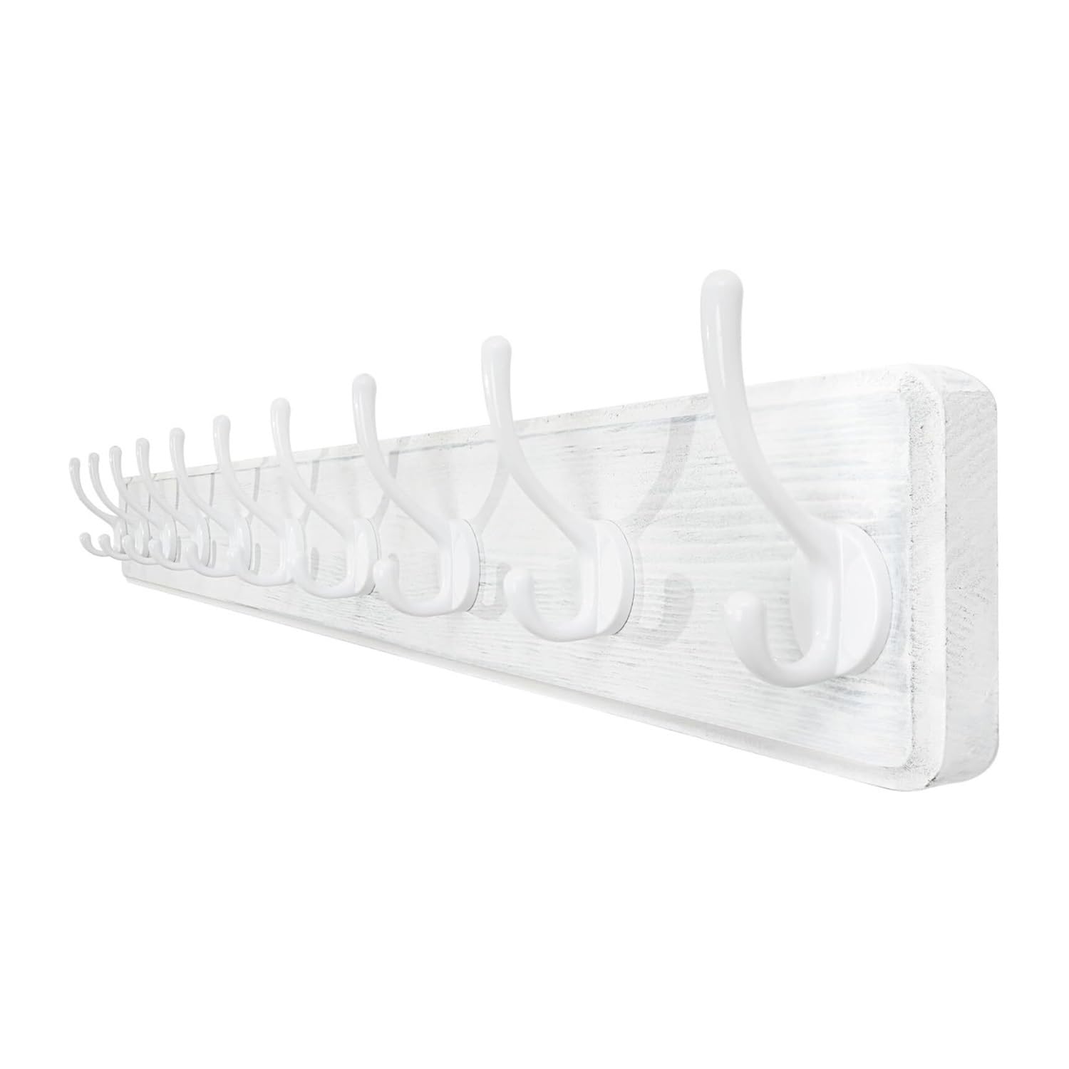 YQINQIN83B Coat Hangers Coat Rack Wall Mounted with 10 Hooks Long Wood Hanger for Bedroom(White)