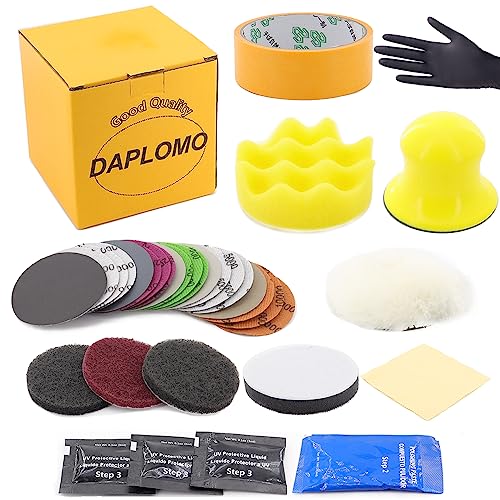 DAPLOMO Headlight Restoration Kit, Car Polish 3inch Sanding Discs, Hand Sanding Block to Restore Sun Damaged Headlights Polish Headlights Lens Restore Car Headlight Cleaner