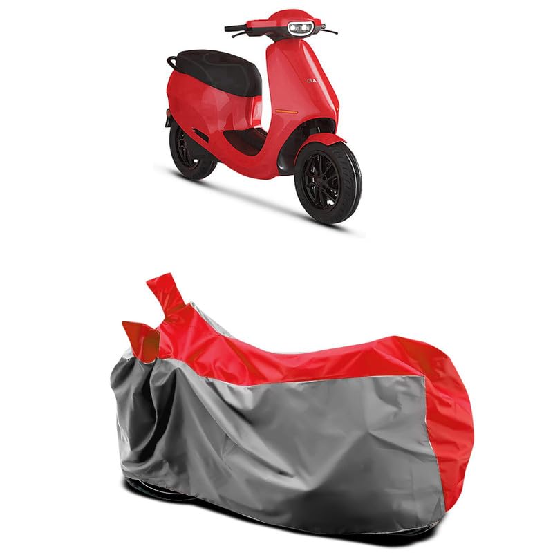 Image of DUFFEL-Two Wheeler Bike Body Cover Compatible for Ola S1 Air Heat Protectio /UV-Rays /Birds Dropping /DustProof /Waterproof All Variants [Gray Red]