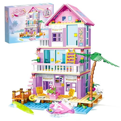 Image of Beach House Building Sets, Seaside Villa House Building Toys Compatible with Lego Friends Sets for Girls Age 8-12, Creative Holiday Cottage Building Kit, Gift for Mother's Day, Birthday Party Favors