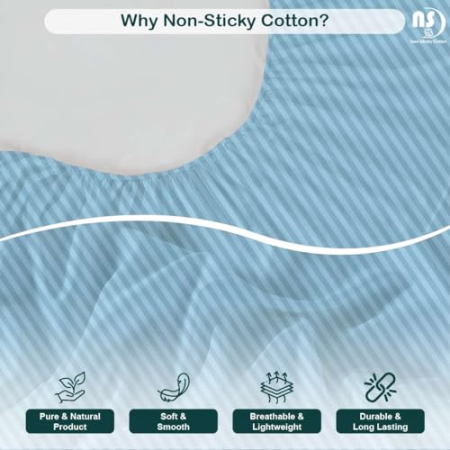 Image of NON Sticky cotton Premium 4 Piece Egyptian Cotton Fitted King Sheet Set, Hotel Quality Soft Breathable Bedding Sheets, 18 inch Deep Pocket, 78 inch X 80 inch, Light Blue Stripe