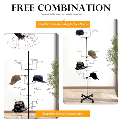 image for Josbuynls 7-Tier Rotating Hat Display Rack Stand, Metal Freestanding H
