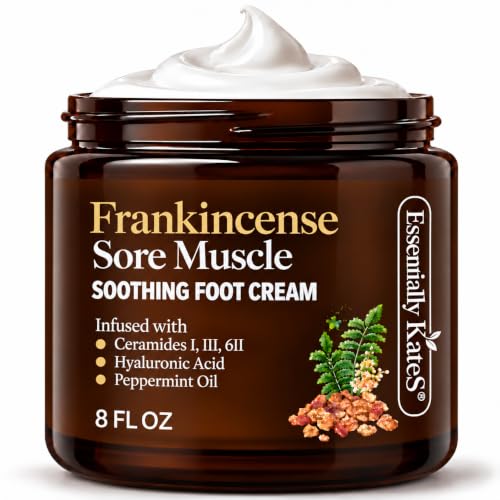Essentially KateS Frankincense Oil Foot Cream 8 Fl Oz - Fight Soreness and Stiffness in Tired Feet - Footsole, Achilles, Footbridge, Ankle and Foothill Cream