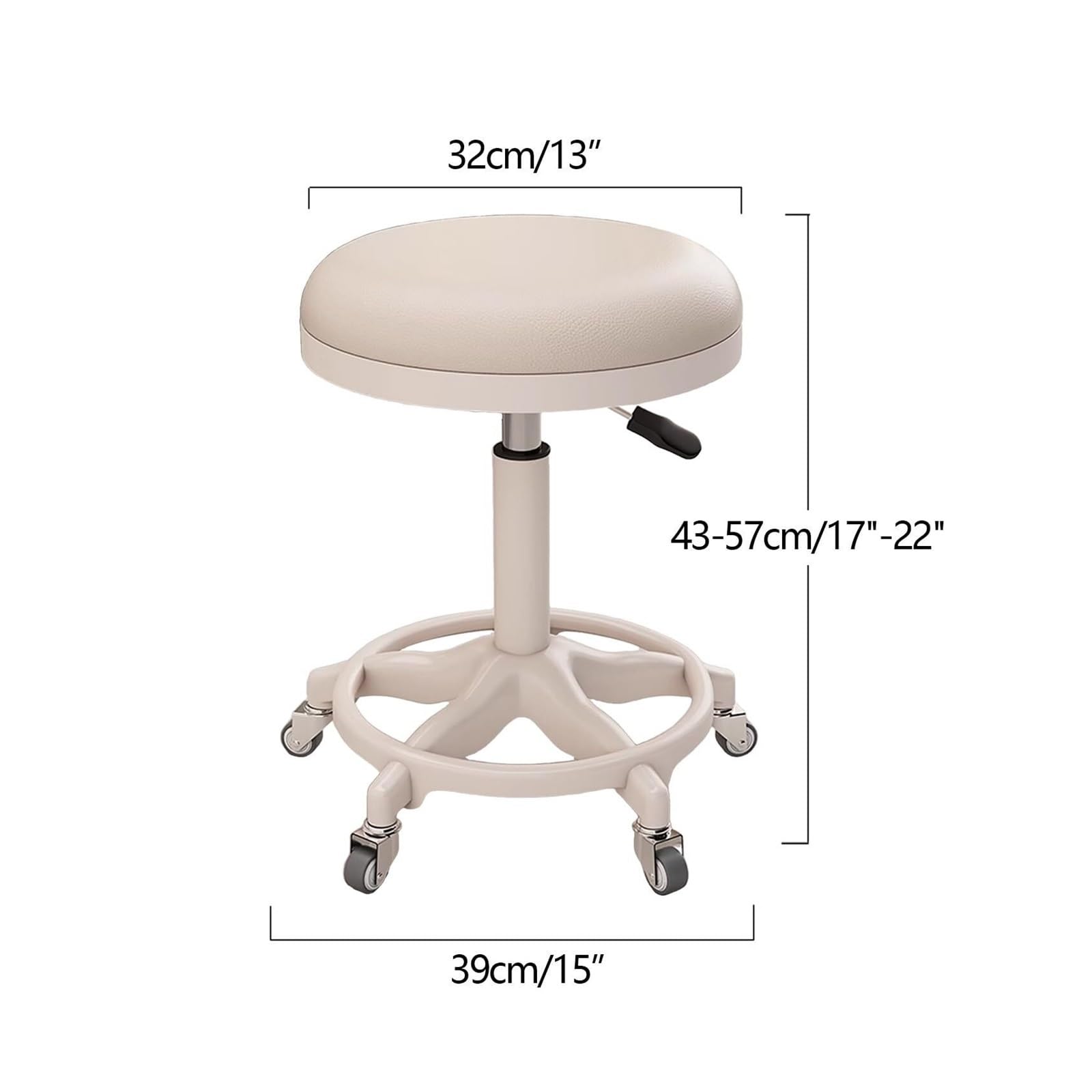 Tabourets roulants avec roulettes, Chaise de Coiffure Portable à Hauteur réglable for Coiffeur for la Maison, Rembourrage de siège épais for la beauté de la Maison(White)