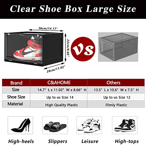 C&Ahome Clear Shoe Box, Clear Shoe Box Storage, Set Of 6, Large Size Plastic Shoe Box With Magnetic Door, Shoe Organizer, Box Stackable For Display Sneakers, Fit Up To Us Size 14''Black Ucsbp06B #TOP1