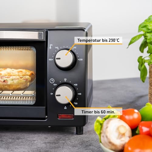 TZS First Austria - Minibackofen 10L 800W - Mini Backofen stufenlose Temperaturregelung bis 230°C - Miniofen 60 Min. Timer, 2 Einschubhöhen, Backblech & Grillrost - Für kleine Küchen & Camping – Bild 4