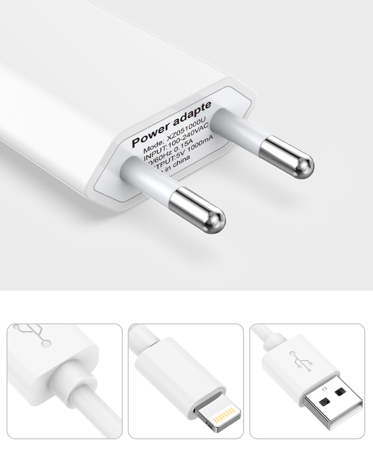 Chargeur Apple MFi Certifié et Câble iPhone 2M [Lot de 2], 5W Prise USB Chargeur Apple Adaptateur Secteur USB avec Câble Lightning pour iPhone 14/13/12/11 Pro Max/XS/X/8/7/6 Plus/5/SE