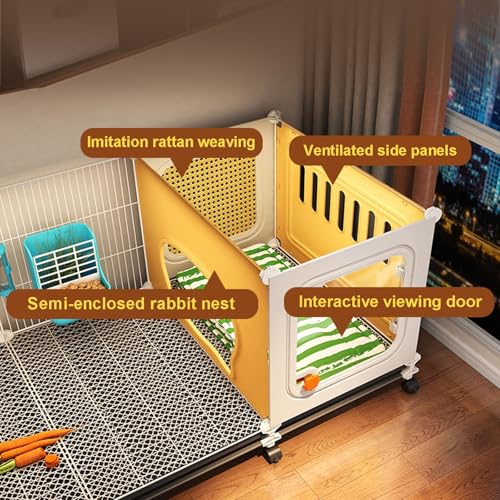 Jaula para conejos con área de descanso, conejera interior con bandejas deslizantes y rueda universal para hurones, chinchillas, erizos