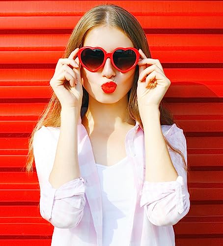 Image of Polarized Heart Shaped Sunglasses for Women Girls Retro Oversized Sun Glasses Red Heart Glasses Cute Eyewear