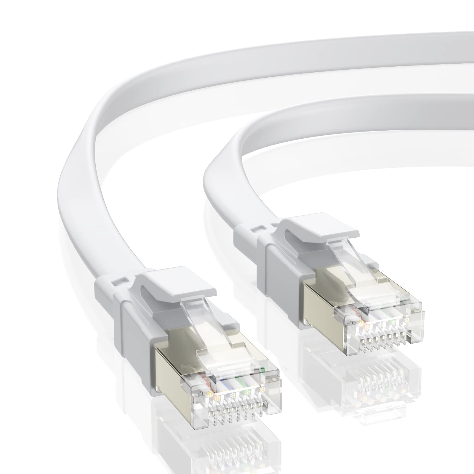 BAHIWOM Cat8 Ethernet Kabel 1m, 40 Gbit/s 2000 MHz Cat 8 Lan Kabel-Netzwerkkabel Gigabit RJ45 Patchkabel, Flach Internetkabel Kompatibel mit Router, mit Modem, mit PC, mit Laptop - Weiß