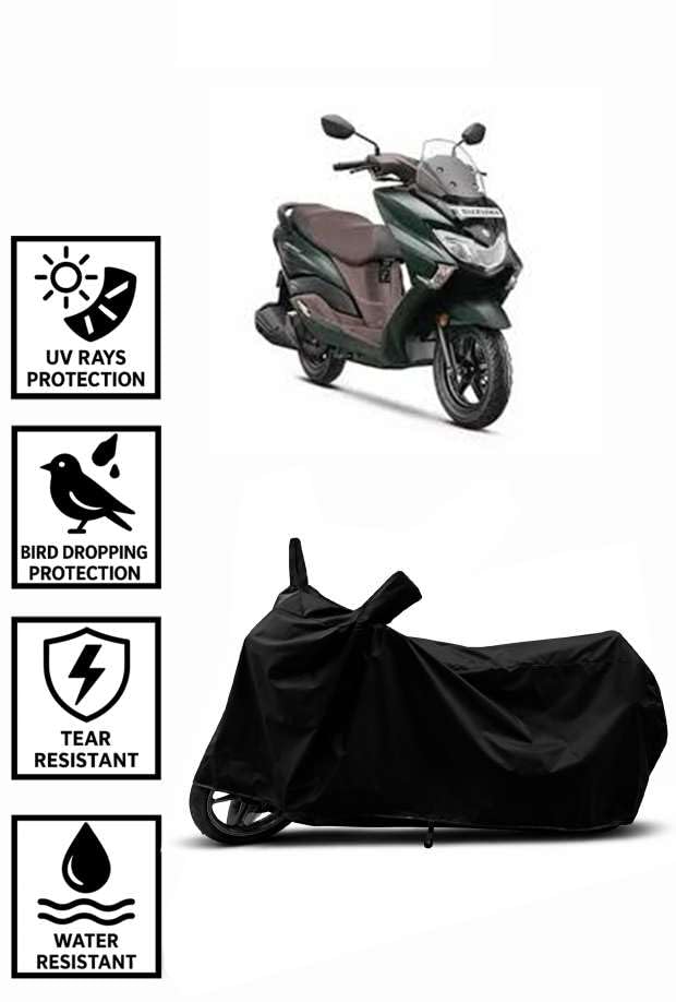 Image of Sheild Heavy Duty Waterproof Scooty & Bike Cover for Suzuki Burgman Street 125 - UV Resistant, Dustproof & Rain Protection, All-Weather Outdoor Cover for Bikes & Scooty with Buckle Straps(Black)