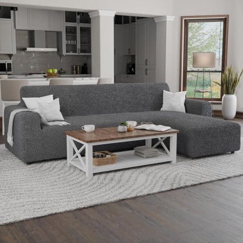 Image of Bellissima Sofa Covers - Premium Luxury Microfibra Plain Stretchable Sofa Cover Fully Covered Slipcover, Imported from Italy (Graphite, L Shape Right-UN)