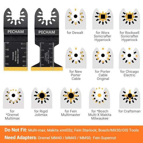 Image of PECHAM 50PCS Titanium Oscillating Tool Blades, Universal Oscillating Multitool Blades Metal Cutting Quick Release for Hard Material Metal Nails Wood Plastic Fit Dewalt Rockwell Milwaukee Makita Bosch