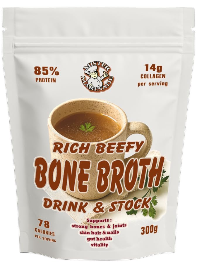 Rich Beefy Bone Broth Powder 17g Protein per Serving 14g Collagen Bone Broth Nutrition that Doesnt Cost The Earth Instant Super Tasty Savoury Drink & Stock 100% Natural 15 Servings 300g